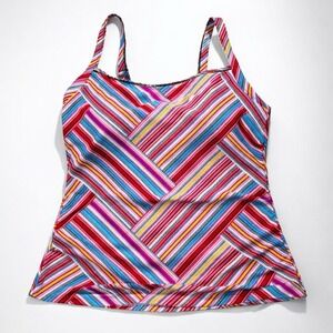 Krista Womens Multicolor Striped Tankini Swim Top Padded Adjustable Straps